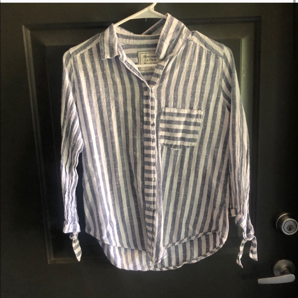 A&F Blue and White Striped Button Down Top